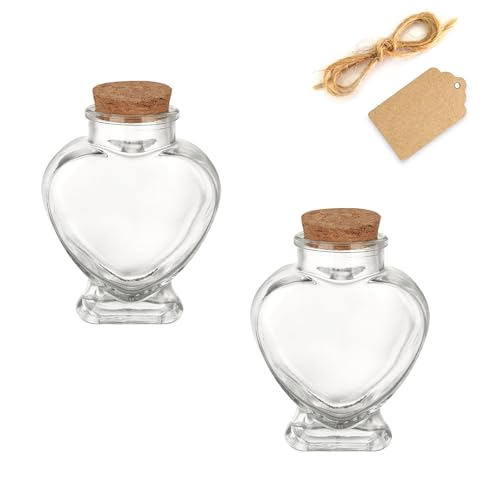 WHJY Heart-Shaped Glass Jars with Cork Lids - 3oz Decorative Containers (2 Pack)