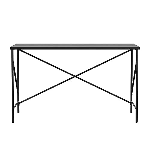 Martha Stewart Maddox Home Office Parsons Desk in Black Wood Grain with Oil Rubbed Bronze Metal X-Frame