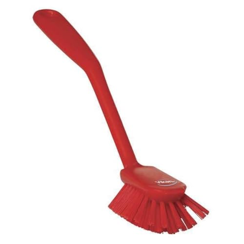 Vikan Dish Brush with 8-inch Handle, Medium Bristles, Red