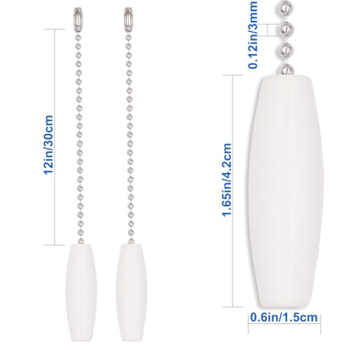 12-Inch Ceiling Fan Pull Chain Set - 2 Pack with Wooden Pendant