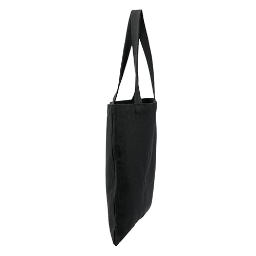 TOPASION Black Cotton Canvas Tote Bag - Lightweight Reusable Shopping Bag