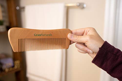 GranNaturals Long Wooden Hair & Beard Comb - Anti-Static Fine Tooth Detangler