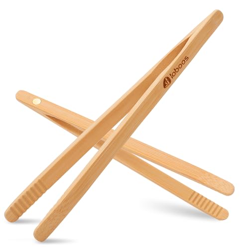 Magnetic Bamboo Toast Tongs - 8" Cooking Utensils Set of 2