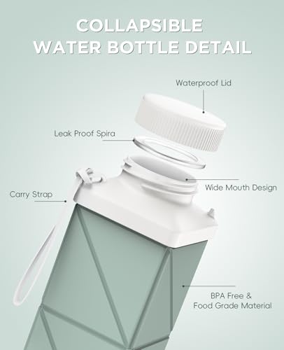 Collapsible Water Bottle 17.4oz - Lightweight & Leakproof Travel Bottle - Sage Green