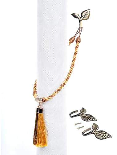 Napoleon Style Tassel Curtain Tiebacks with Hooks - Yellow, 2 Pack