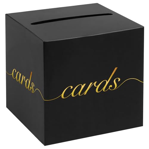 Black Wedding Card Box Holder - 7.9 Inch Gold Foil Party Card Box for Reception, Birthday and Baby Shower