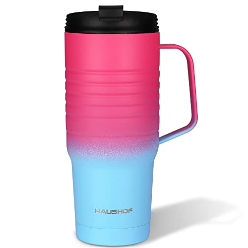 24 oz Travel Mug with Handle - Stainless Steel Vacuum Insulated Coffee Cup, Leakproof Lid, BPA-Free, Sorbet