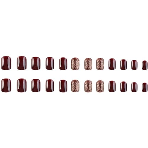 Short Square Wine Red Press on Nails Acrylic Fake Nails Set