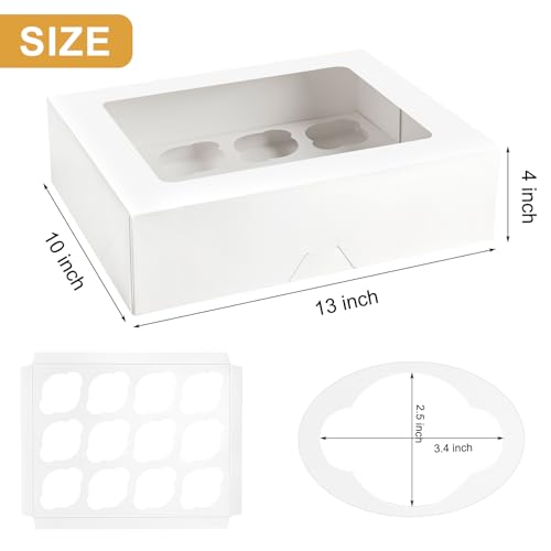 Kucoele 12 Count White Cupcake Boxes - 2 Pack with Inserts