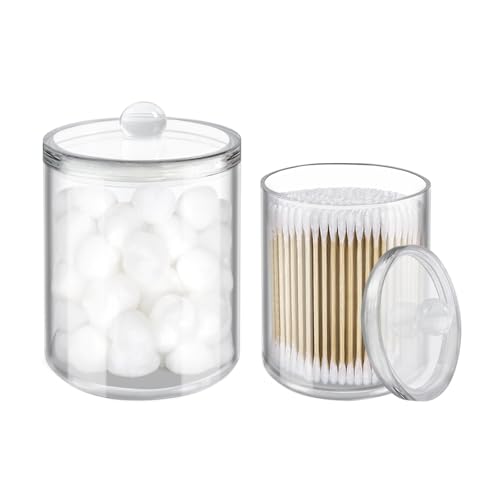 YOLCAR 2-Pack Acrylic Cotton Swab Holder with Lids - 10oz & 12oz