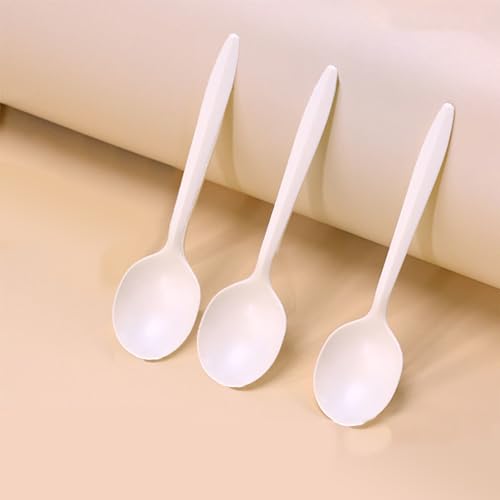 T Legend Eco-Friendly 50 Pack Cornstarch Soup Spoons - Large 5.3" Disposable Utensils for Hot Soup & More