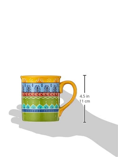 Valencia Mugs Set of 4 – 16 oz Colorful Ceramic Coffee Cups with Bold Multicolor Patterns, Microwave & Dishwasher Safe, Boho Kitchen Drinkware for Tea, Cocoa & More
