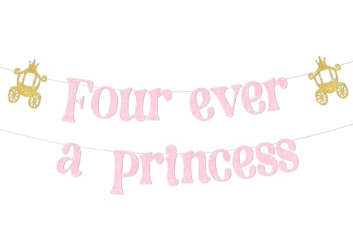 Four Ever A Princess 4th Birthday Banner Pink Gold Party Decorations