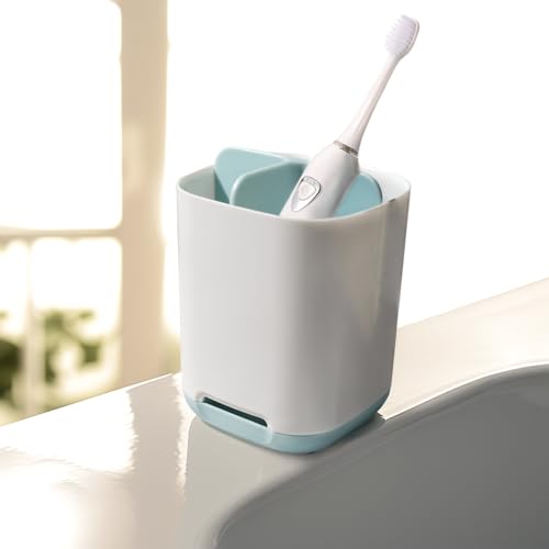 Detachable Toothbrush Holder with Anti-Slip Base – 3 Slot Caddy for Easy Cleaning (Blue)