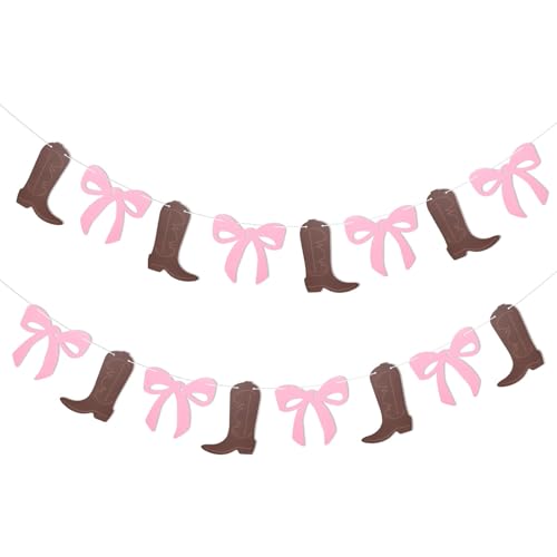 Lyreh Boots or Bows Gender Reveal Banners, 2 Pack Western Cowboy Party Decor