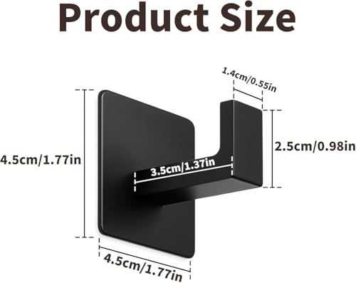 Matte Black Adhesive Towel Hooks – No Drill, 2 Pack for Bathroom & Kitchen