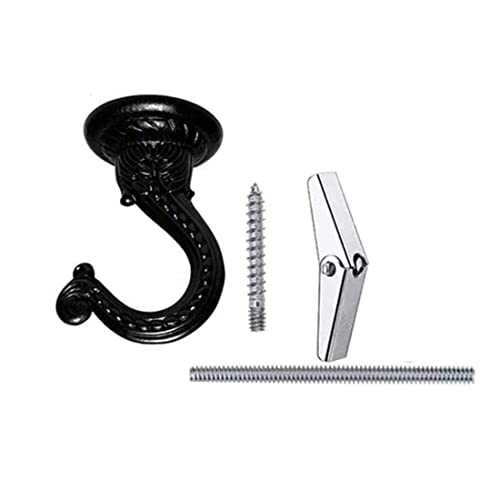 Heavy Duty Black Metal Swag Ceiling Hooks - 2 Sets for Hanging Plants & Lights