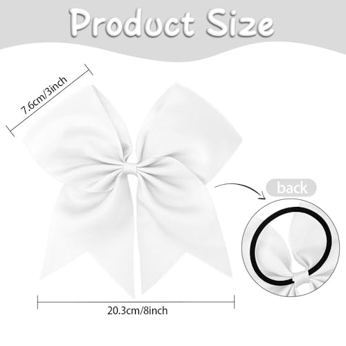 Large White Hair Bows for Cheerleaders - 8 Inch Cheer Bow with Elastic