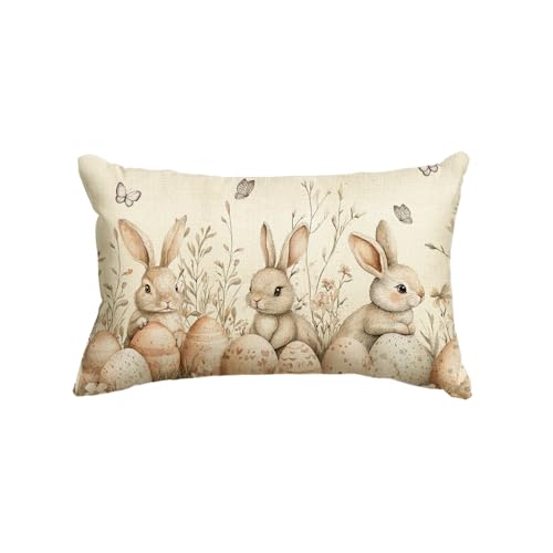 Easter Bunny Flowers Throw Pillow Cover 12x20 Inch - Durable Polyester