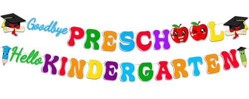 Preschool Graduation Banner Goodbye Preschool Hello Kindergarten Party Decor