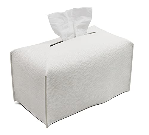 Livelab PU Leather Rectangular Tissue Box Cover - Off White, 9.5-inch