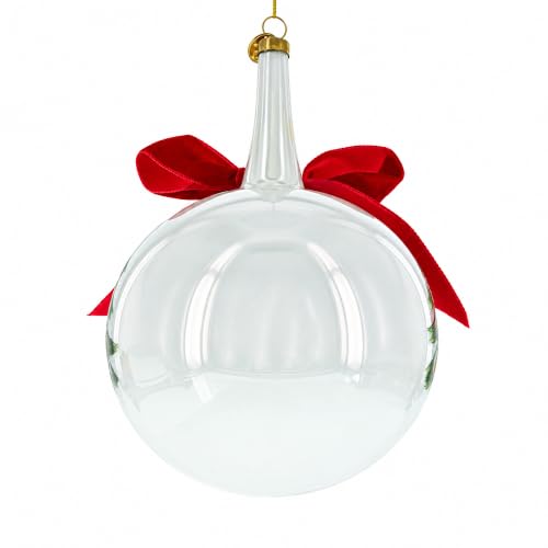 Large Santa, Tree & Red Bow Christmas Ornament - Handcrafted Glass Ball