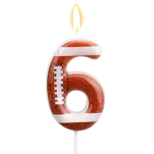 Football Number 6 Birthday Candle - Rugby Stripe Cake Topper