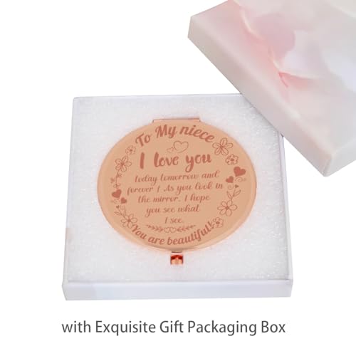 Engraved Pocket Compact Mirror - 2.6” Round Metal Double Sided 1X/2X