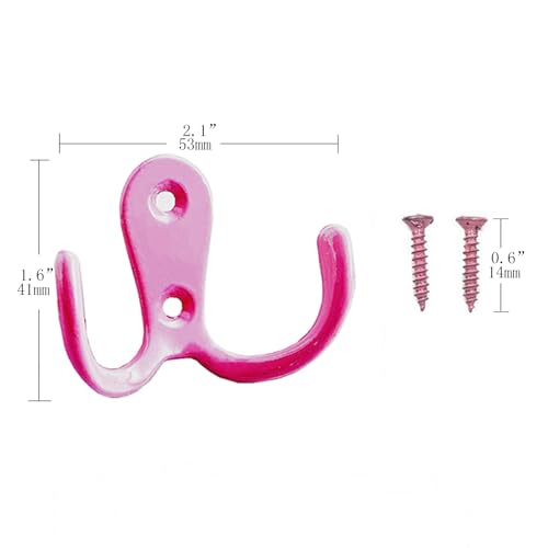 Lansonee 4-Piece Pink Double Prong Robe Hooks, Heavy Duty Wall Mounted Coat Hooks
