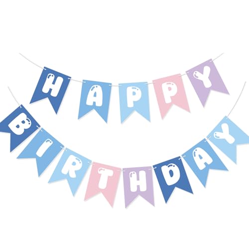 Cute Cartoon Blue Pink Happy Birthday Banner for Kids Party