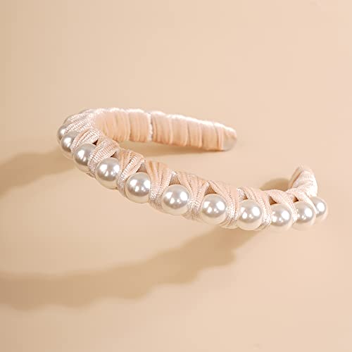 Wiwpar Pearl Velvet Headband Elegant White Hair Hoop for Women