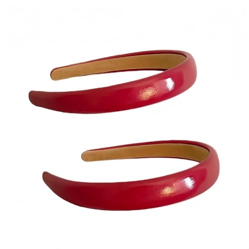 Red Patent Leather Wide Headbands Retro Non-Slip Hair Bands 2Pcs