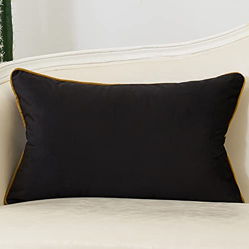 Avigers 12x20 Inch Black Velvet Lumbar Pillow Cover with Hidden Zipper - Geometric Design