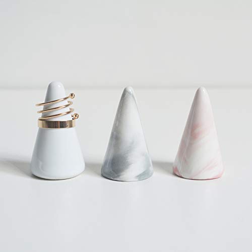 Oskas Ceramic Marble Ring Holder Tower - Grey, 2-Piece Jewelry Display Stand