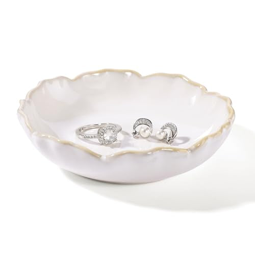 Pastel White Ruffled Ceramic Jewelry Dish | Circle Trinket Tray
