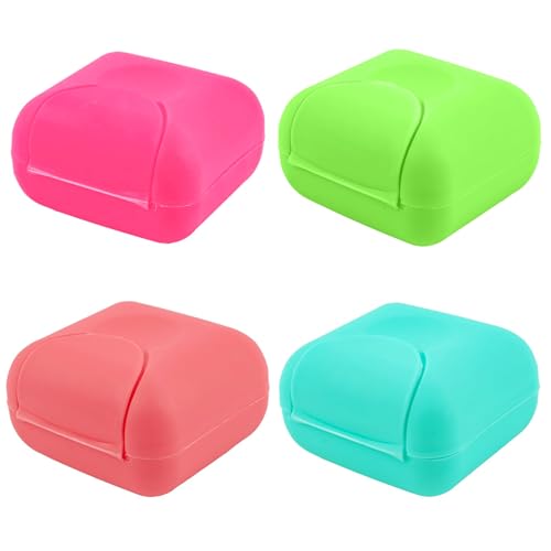 AUEAR 4 Pack Portable Soap Box - Candy Color Travel Dish Containers