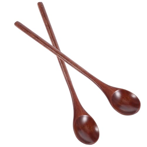 Natural Wooden Long Handled Stirring Spoons for Honey and Coffee - 2PCS