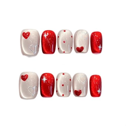 OSTTMA Red Heart Press on Nails Short Square Valentine Fake Nails
