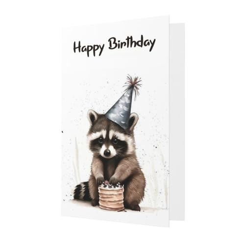 Awsaccy Cute Raccoon Birthday Card with Envelope - Funny Watercolor Party Design