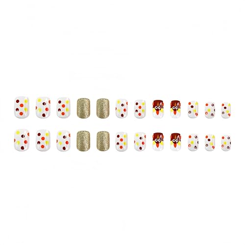 Fall Turkey Press on Nails Short Square False Nails with Gold Glitter