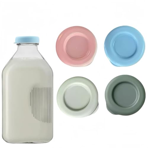4 pcs Silicone Replacement Caps, Glass Milk Bottle Caps, 48mm Diameter Bottle Lids,Reusable Suitable for Libbey&Stanpac Silicone Milk Bottle Caps, Dishwasher safe.