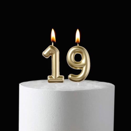 2.35 in Gold 19 Birthday Candles,19th Decorations for Boys Girls