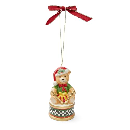 Spode Teddy Bear on a Drum Ornament - Dolomite Holiday Decor with Classic Design - Christmas Ornament for Tree, Wreath, Mantel, Seasonal Display - Unique Festive Decoration