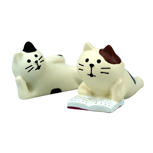 Cute Mini Lazy Cat Reading Figurine | Resin Desk Decor Gift