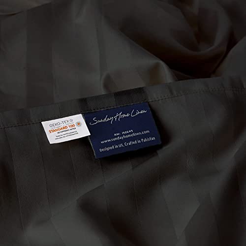 Queen Fitted Sheet - Dark Grey Damask Stripe, 400 Thread Count Cotton