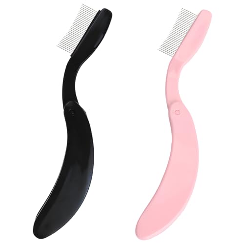 Zoolinn Folding Eyelash Comb Separator Tool - 2 Pack Black & Pink