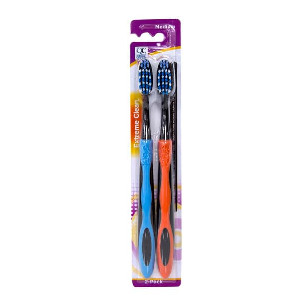 Quality Choice Medium Bristle Toothbrushes 2-Pack with Ergonomic Grip