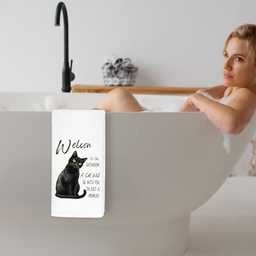 Exqcom Cat Towels-au Funny Black Cat Bathroom Hand Towels, 16x24 Inch, Decorative for Kitchen & Restroom