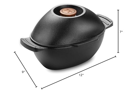 Outset 76495 Cast Iron Seafood and Mussel Pot with Lid for Empty Shells, 2.5 Quart, Black
