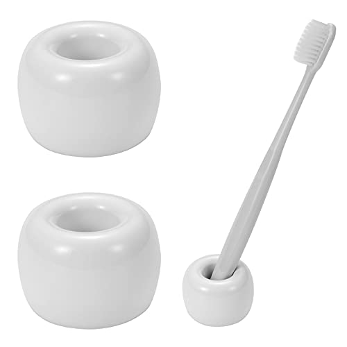 White Mini Ceramic Couple Toothbrush Holder Set - Hand-Made Design